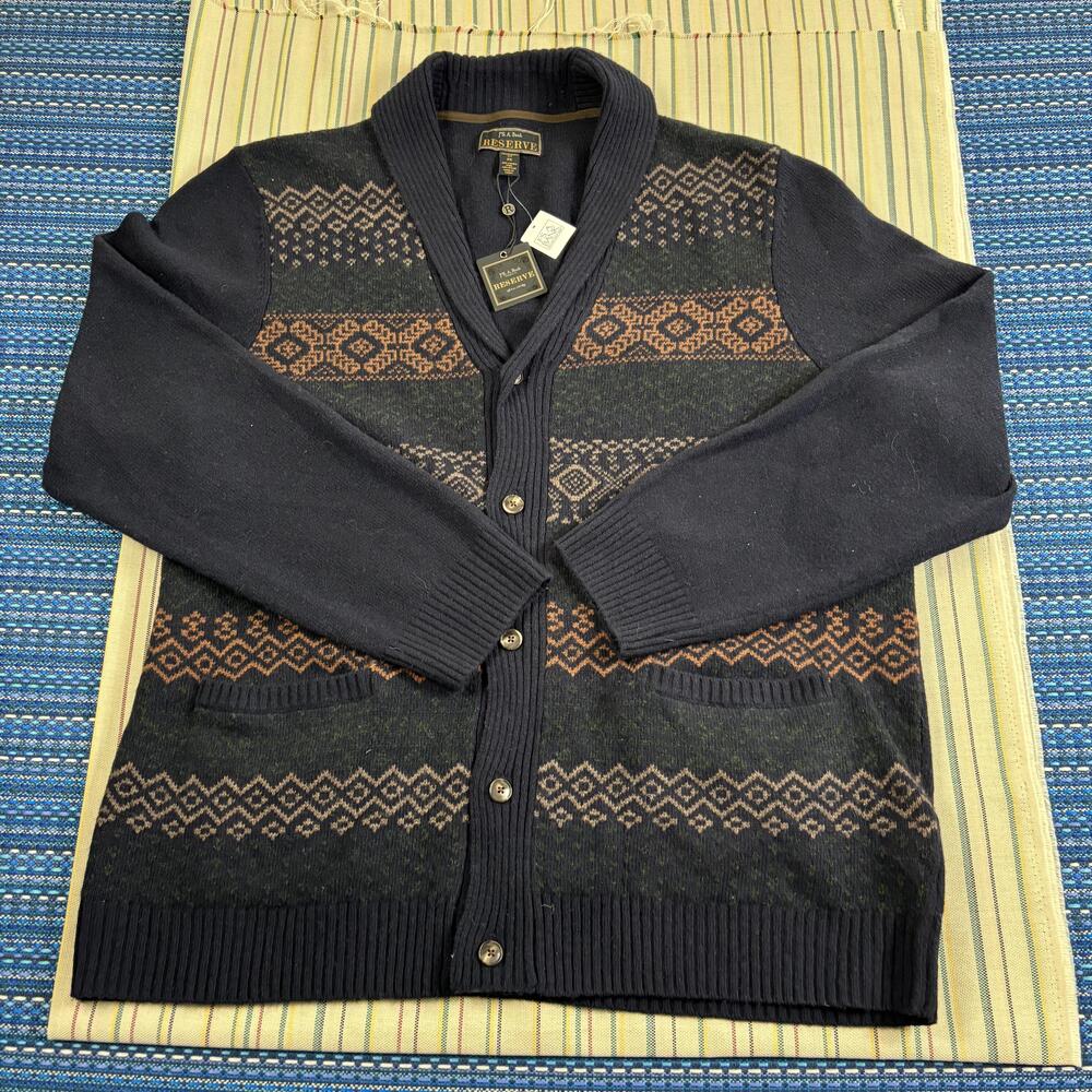 Jos. A. Bank Reserve Sweater Mens 2XL Navy Blue Cardigan Lambswool Pockets NEW